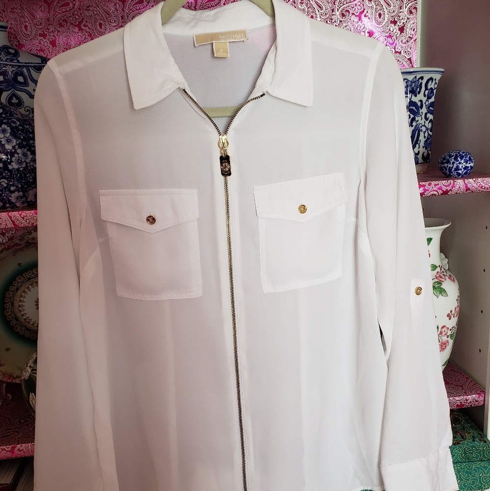 Michael Kors White Top Gold Zipper Size 4 Medium